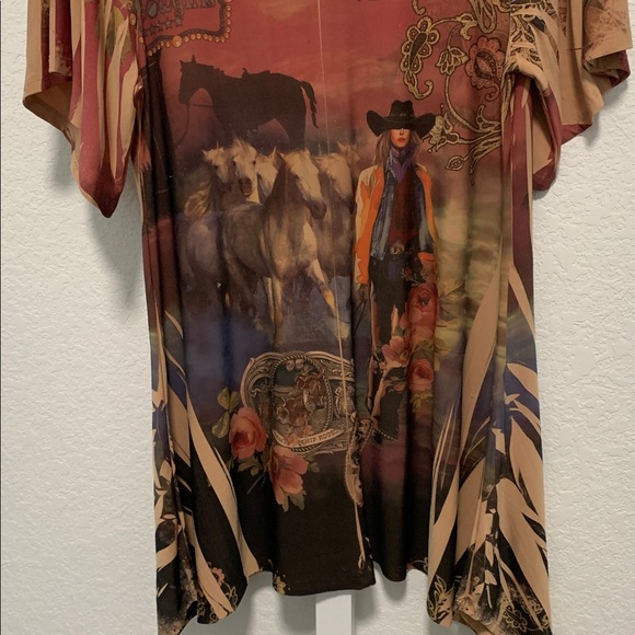 Cover Charge Western Cowgirl Desert Graphic Short Sleeve Mini Dress - Picture 6 of 9